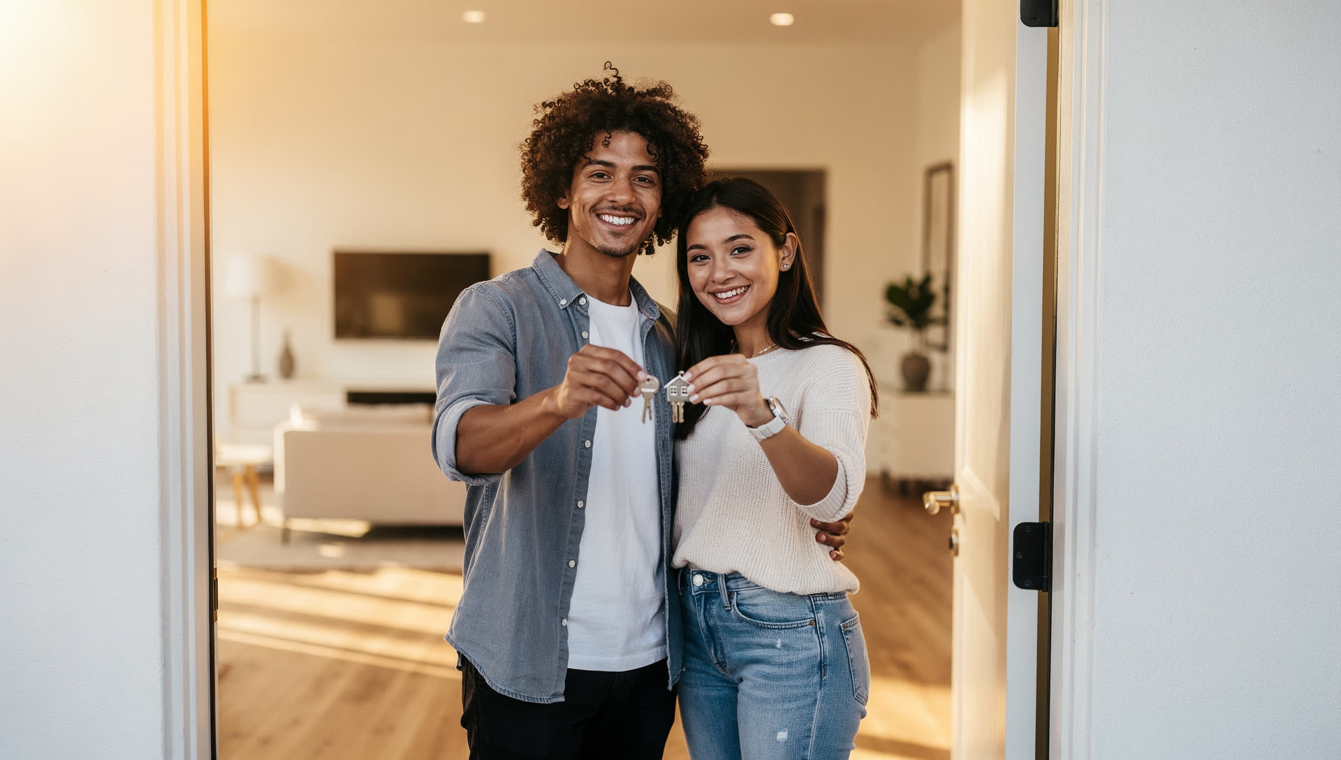 Happy homebuyers with keys to their new home