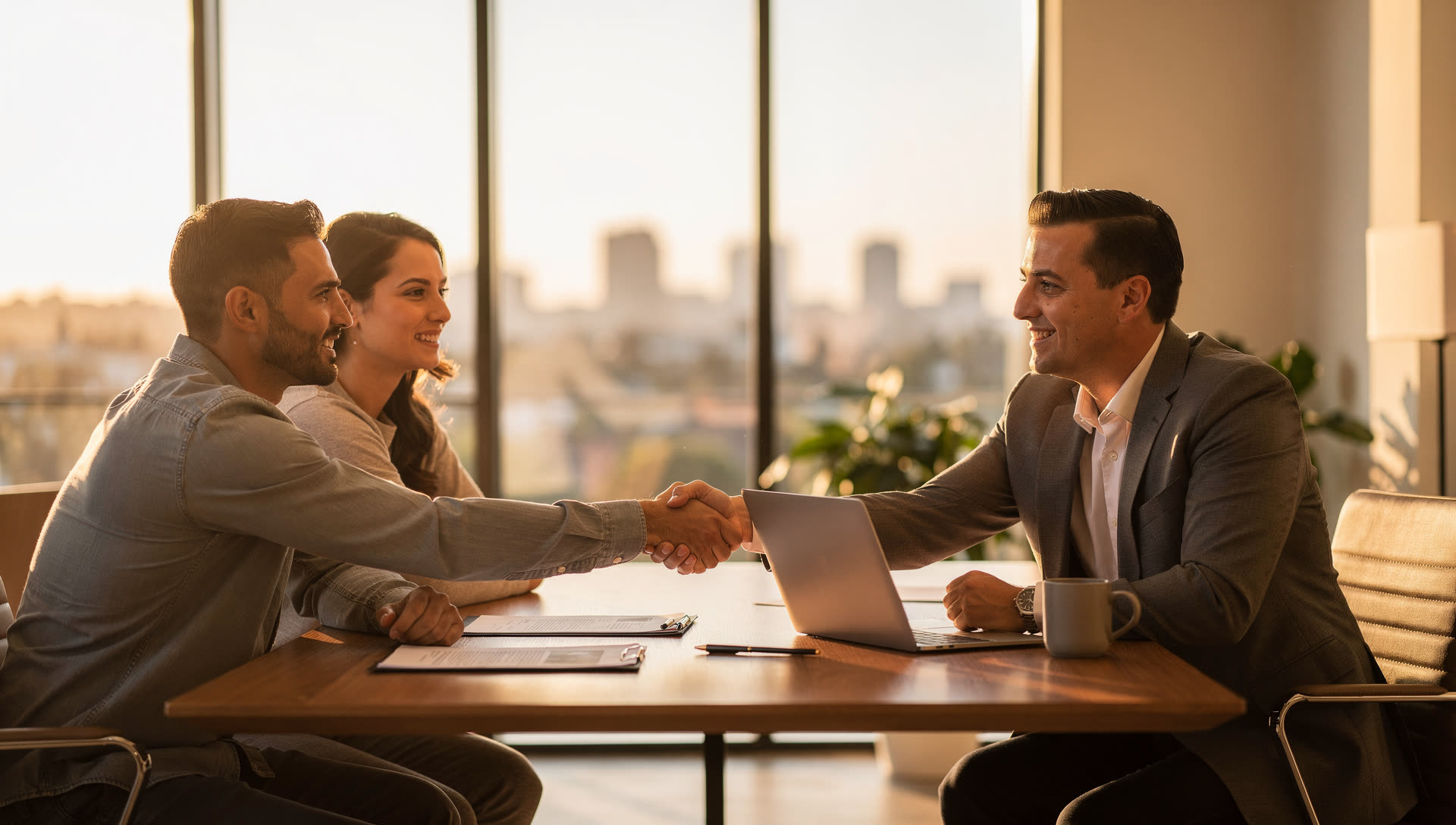 Mortgage advisor meeting with homebuyers