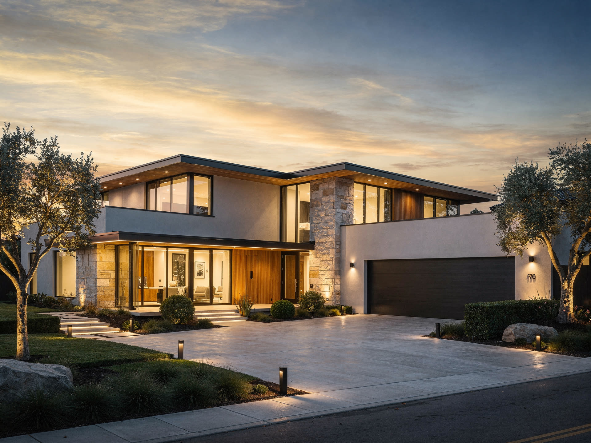 Contemporary luxury home at twilight