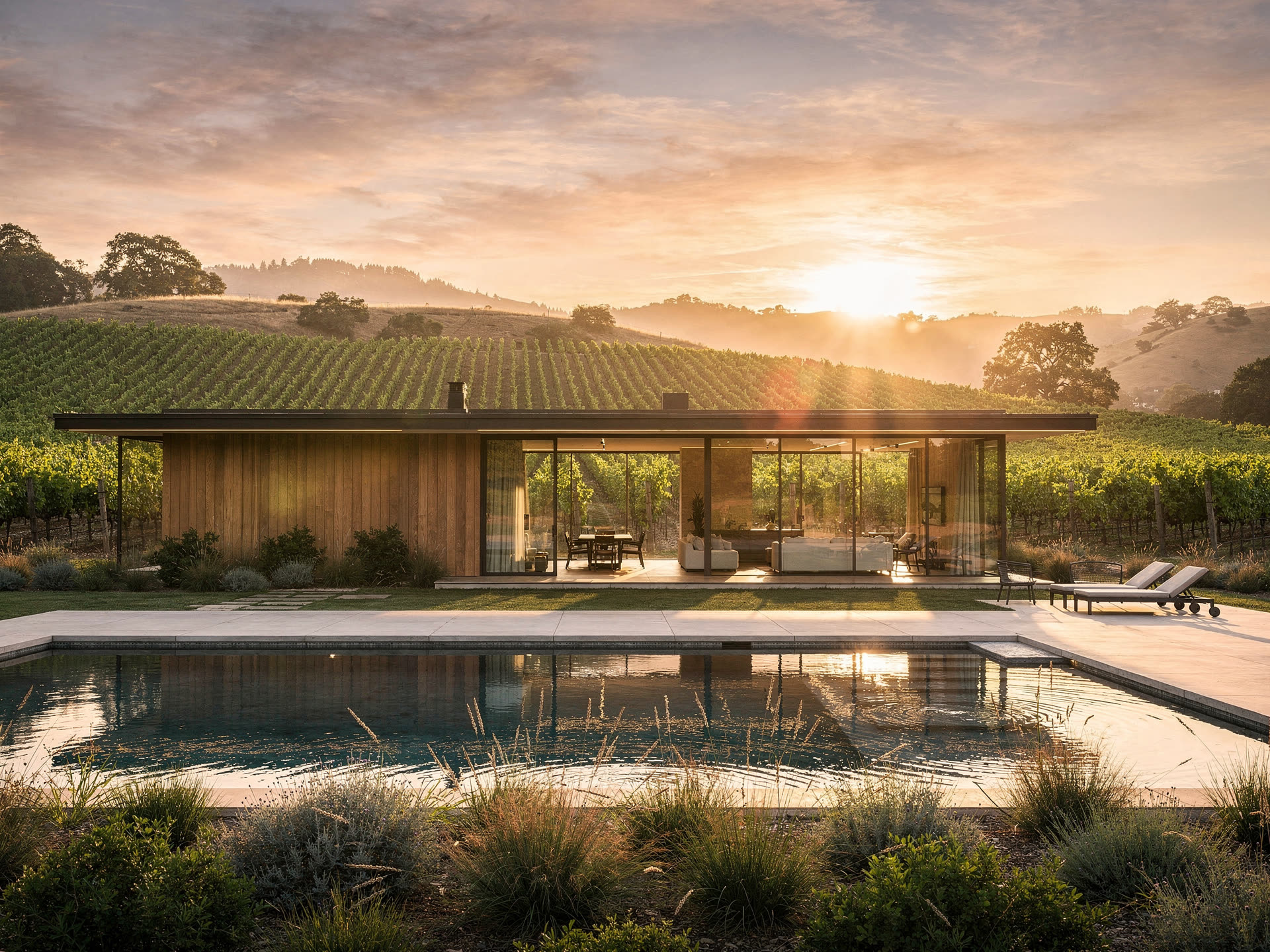Sleek modern Sonoma estate with vineyard views