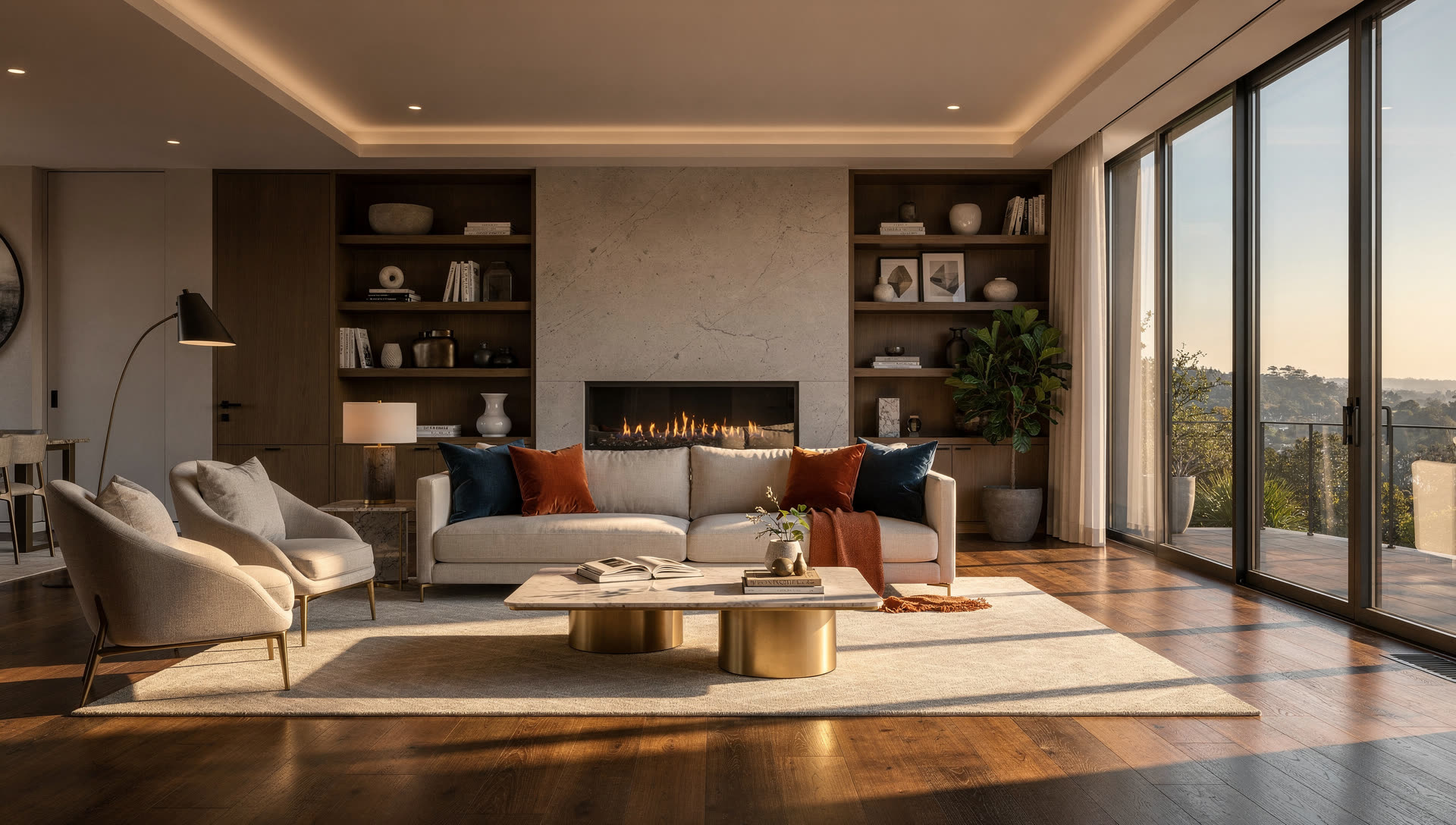 Elegant staged living room in a Bay Area luxury home